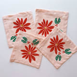 "Poinsettia Cocktail Napkin Set" - Napkins in pink by Julie Peach