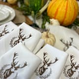 "Dinner Napkin with Embroidered Deer Stag Wreath" - Napkins in brown by Virginia Marcello