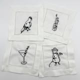 "Embroidered Linen NYC Cocktail Napkins, Set of 4" - Napkins in white by Ashley Myers