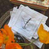 "Embroidered Linen NYC Cocktail Napkins, Set of 4" - Napkins in white by Ashley Myers