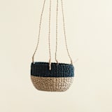 "Natural + Black Round Hanging Planter" - Planters in black by LIKHA