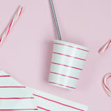 "Candy Apple Frenchie Stripes 9 oz Cups - Pack of 8" - Paper and Plastic Cups in brown by Jollity and Co
