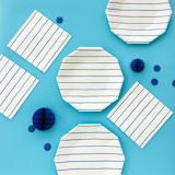"Cobalt Frenchie Stripes 9 oz Cups - Pack of 8" - Paper and Plastic Cups in pink by Jollity and Co