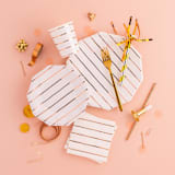 "Rose Gold Frenchie Stripes 9 oz Cups - Pack of 8" - Paper and Plastic Cups in brown by Jollity and Co