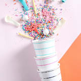 "Cerise Frenchie Stripes 9 oz Cups - Pack of 8" - Paper and Plastic Cups in white by Jollity and Co