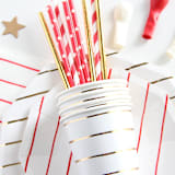 "Gold Metallic Frenchie Stripes 9 oz Cups - Pack of 8" - Paper and Plastic Cups in clear by Jollity and Co