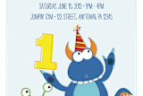 "Monsters Allowed Invitation" - Stationery in Monster Blue by Loree Mayer - Close-Up
