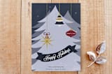 "Vintage Holiday Greeting" - Stationery in Navy by Elky Ink - Front