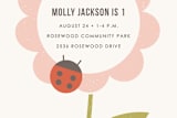 "The Flower and the Ladybug Invitation" - Stationery in Apricot by Amber Barkley - Close-Up