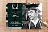 "Unisex Monogram and Laurel Wreath Graduation Photo Announcement" - Stationery in Forest by itsjensworld - Front