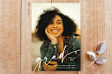 "Minimal Script Overlay Graduation Photo Announcement" - Stationery in White by itsjensworld - Front