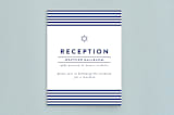 "Classic Stripes" - Mitzvah Reception Cards in Ocean by Melissa Egan of Pistols - Front