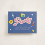 "Retro16" - Mitzvah Reception Cards in Groovy Blues by Vera Lim - Front