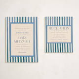 "Painted Stripes" - Mitzvah Reception Cards in Sky by Teju Reval - With Invitation