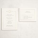 "Framed Monogram" - Mitzvah RSVP Cards in Silk by Kelly Schmidt - With Invitation