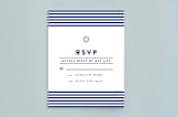 "Classic Stripes" - Mitzvah RSVP Cards in Ocean by Melissa Egan of Pistols - Front