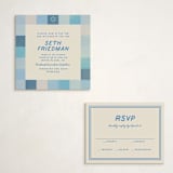 "Checkered Mitzvah" - Mitzvah RSVP Cards in Sky by Creo Study - With Invitation