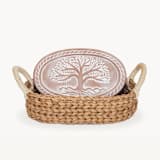 "Handmade Bread Warmer & Wicker Basket - Tree of Life Oval" - Serving Accessories in natural by KORISSA