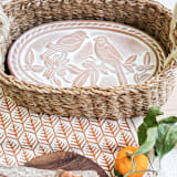 "Handmade Bread Warmer & Wicker Basket - Lovebirds Oval" - Serving Accessories in natural by KORISSA
