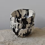"Rock Handmade Pottery Cereal/Soup Bowl - Black & White Splatterware" - Serving Bowls in multicolor by OWO Cerámica