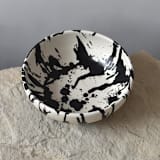 "Handmade Rock Ceramic Salad Bowl - Black & White Splatterware" - Serving Bowls in multicolor by OWO Cerámica
