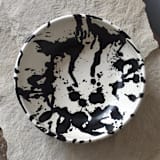 "Handmade Rock Ceramic Salad Bowl - Black & White Splatterware" - Serving Bowls in multicolor by OWO Cerámica