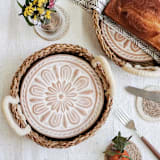 "Handmade Bread Warmer & Wicker Basket - Vintage flower" - Serving Bowls in natural by KORISSA