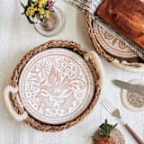 "Monogrammed Bread Warmer & Wicker Basket - Bird Round" - Serving Bowls in natural by KORISSA