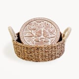 "Handmade Bread Warmer & Wicker Basket - Lovebirds Round" - Serving Bowls in natural by KORISSA