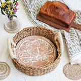 "Handmade Bread Warmer & Wicker Basket - Lovebirds Round" - Serving Bowls in natural by KORISSA