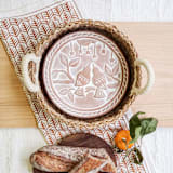 "Handmade Bread Warmer & Wicker Basket - Lovebirds Round" - Serving Bowls in natural by KORISSA