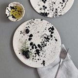 "Set of 2  Handmade Rock Ceramic Appetizer/Dessert Plates - Black & White" - Plates in black by OWO Cerámica