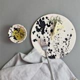 "Set of 2  Handmade Rock Ceramic Appetizer/Dessert Plates - Black & White" - Plates in black by OWO Cerámica