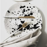 "Handmade Rock Ceramic Dinner Plate - Black & White Splatterware" - Plates in black by OWO Cerámica