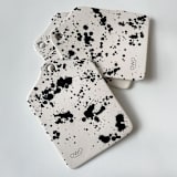 "Handmade Rock Ceramic Cheese Board - Black & White Splatterware" - Serving Platters and Trays in black by OWO Cerámica