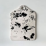 "Handmade Rock Ceramic Cheese Board - Black & White Splatterware" - Serving Platters and Trays in black by OWO Cerámica