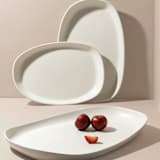 "Mini Long Stoneware Serving Platters | Dadasi" - Serving Platters and Trays in white by Powered By People