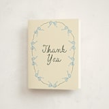 "Oval Bow Wreath" - Mitzvah Thank You Cards in Forest by Aviva Atri - Front