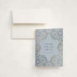 "Blooming Mitzvah" - Foil-Pressed Mitzvah Thank You Cards in Sky by Simona Camp - Card with Envelope