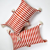 "Antigua Tomato Red Striped Handwoven Cotton Throw Pillow" - Throw Pillows in red by Archive New York