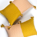 "Antigua Ochre and Peach Color Block Handwoven Cotton Throw Pillow" - Throw Pillows in yellow by Archive New York