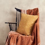 "Nira Ochre Handoom Pillow" - Throw Pillows in yellow by Anjali Purohit