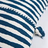 "Antigua Dark Teal Striped Handwoven Cotton Throw Pillow" - Throw Pillows in blue by Archive New York