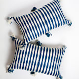 "Antigua Dark Teal Striped Handwoven Cotton Throw Pillow" - Throw Pillows in blue by Archive New York