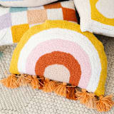 "Warm Shaped Rainbow Hook Pillow with Tassels" - Throw Pillows in multicolor by Ampersand Design Studio