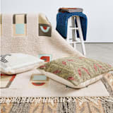"Moss Green Red Geometric Pattern Hand-woven Jute Cotton Large Pillow" - Throw Pillows in green by Anjali Purohit