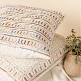 "Dahli Coral Hand Embroidered Pillow" - Throw Pillows in white by Anjali Purohit
