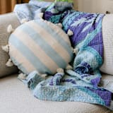 "Cabana Stripe Tassel Throw Pillow - Cloud" - Throw Pillows in blue by Anchal