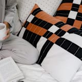 "Patchwork Plaid Lumbar Pillow - Camel" - Throw Pillows in brown by Anchal