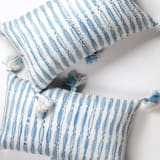 "Antigua Natural Dyed Faded Indigo Striped Handwoven Cotton Throw Pillow" - Throw Pillows in blue by Archive New York